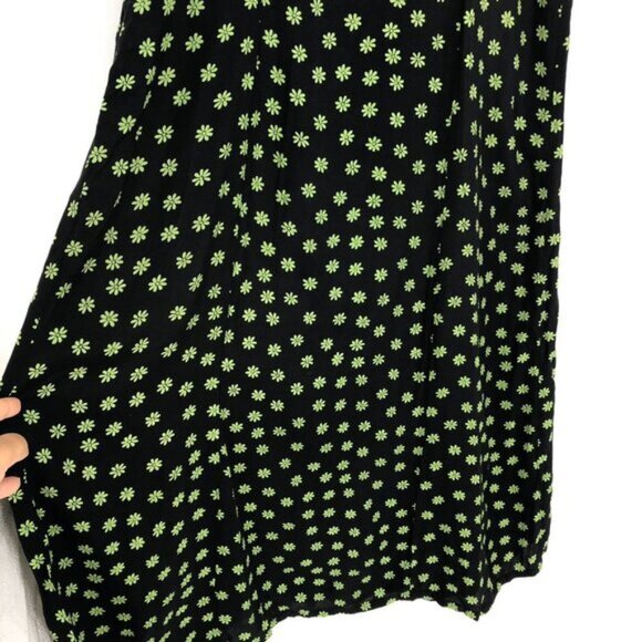 Vintage Limouran Black & Green Floral Boat Neck Sleeveless Shift Dress Pockets L - Picture 4 of 11